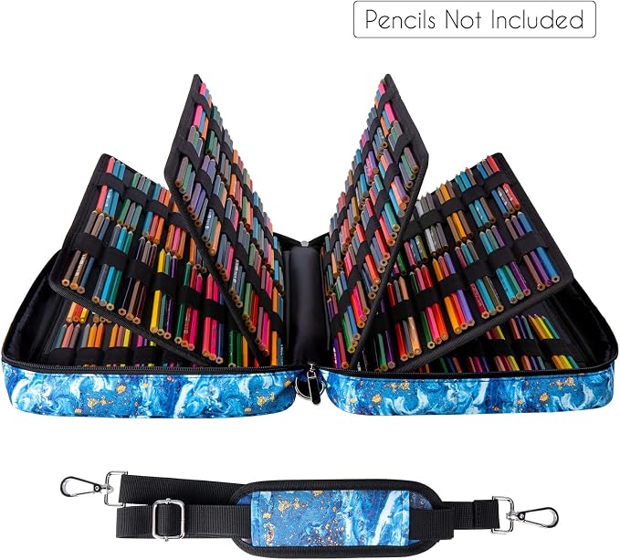 YOUSHARES Big Capacity Colored Pencil Case - 480 Slots large Pen Case Organizer with Multilayer Holder for Prismacolor Colored Pencils & Gel Pen (Quicksand Gold) - Image 3