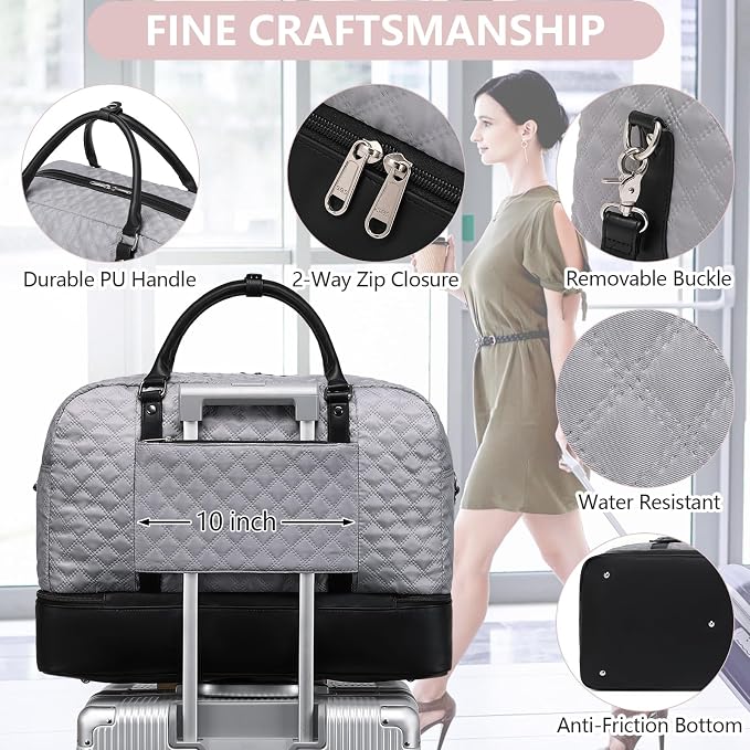 4PCS Weekender Bags for Women Large Overnight Weekend Travel Duffel Bags | Travel Bag Carry-on Tote Hospital Bag with Shoe Compartment Crossbody Toiletry Bag for Travel Business Gym Water Resistant - Image 4