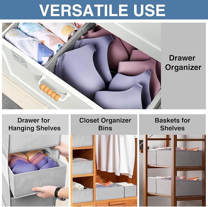 Drawer Organizer Clothes 24 Pack, Fabric Closet Organizers and Storage Bins for Underwear Sock, Odorless Dresser Drawer Dividers for Baby Nursery Organization (Grey) - Image 4