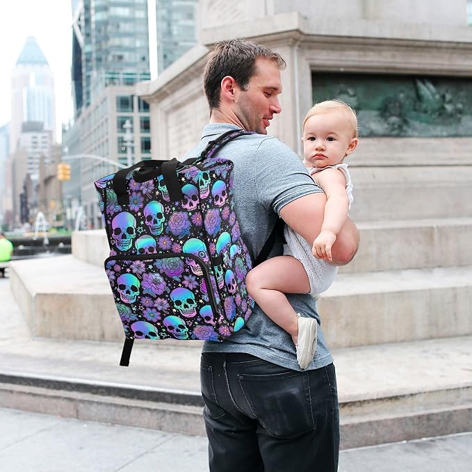 MNSRUU Diaper Bag Funny Skulls Diaper Bag Backpack Multifunction Travel Diaper Bag Tote Large Capacity Diaper Changing Backpacks for Moms Dads - Image 7