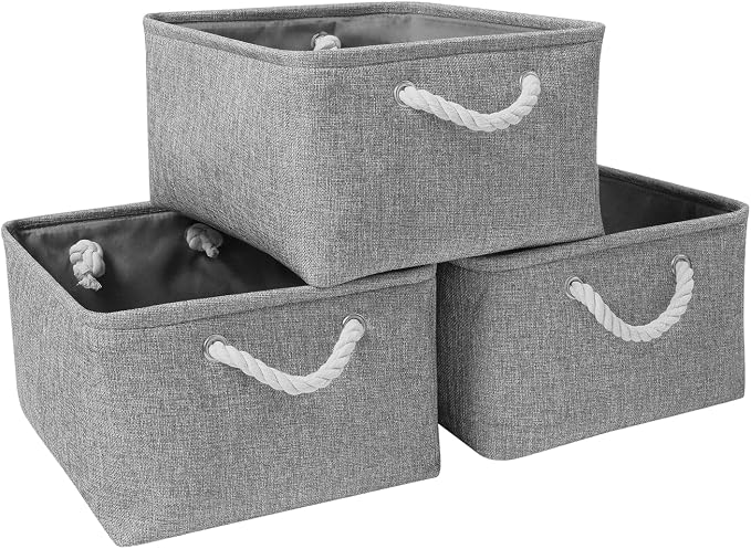Mangata Foldable Storage Boxes, Fabric Storage Baskets for School/Home/Closet/Office, Pack of 3 (Grey, Medium) by Mangata