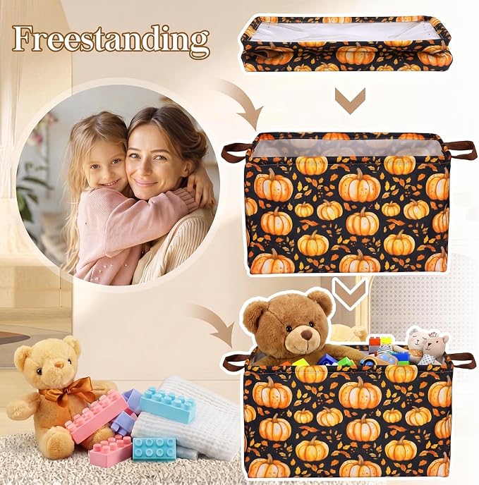 Fourluoo 6 Pack Floral Storage Basket with Handles Clothes Storage Basket Bin Foldable Box Bins Organizer for Closet Shelf Nursery Kid Room Book Toy Chest(6,Pumpkin) - Image 4
