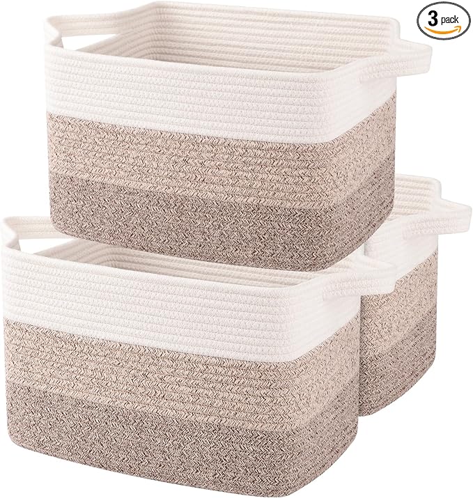 OIAHOMY Storage Basket, Woven Baskets for Storage, Cotton Rope Basket for toys,Towel Baskets for Bathroom - Pack of 3, Gradient Yellow by MasterofSpaceOptimization