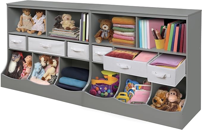 Badger Basket Combo Toy Storage Organizer and Bookshelf - Kids Storage Unit with 3 Removable Baskets, Open Shelves, Top Display Surface - Gray Cloud - Image 7