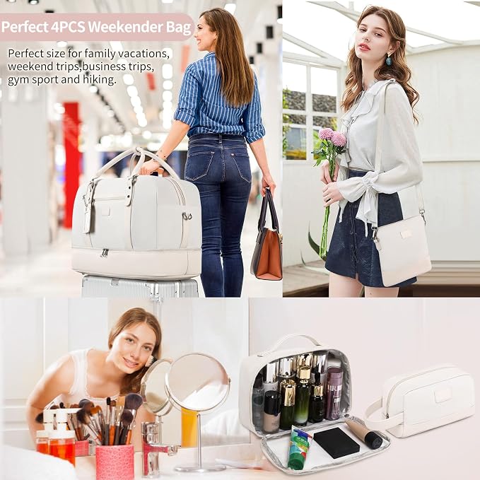 4PCS Weekender Bags for Women Large Overnight Weekend Travel Duffel Bags | Travel Bag Carry-on Tote Hospital Bag with Shoe Compartment Crossbody Toiletry Bag for Travel Business Gym Water Resistant - Image 2