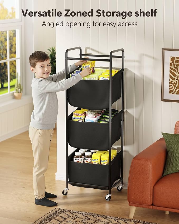 3 Section Laundry Sorter with Removable Bags, 120L Rolling Vertical Laundry Hamper, Stackable Laundry Baskets organizer for Bathroom, Apartment, Dorm (Black, With Wheel) - Image 6