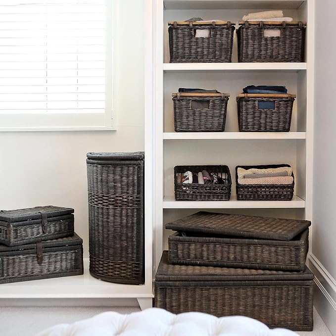The Basket Lady Tall Narrow Wicker Storage Basket, S, Walnut Brown | Outside: 16" L x 9.5" W x 10" H | Inside: 14.5"L x 8"W x 8.5"H - Handcrafted by artisans from natural rattan - Image 5