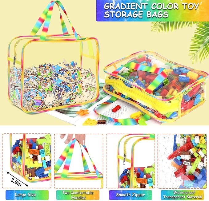 6 Packs Large Toy Storage Bags with Labels, Reusable Clear PVC Board Game Storage, Travel Waterproof Organizer Bags with Zipper Large Capacity (Gradient Color) - Image 3