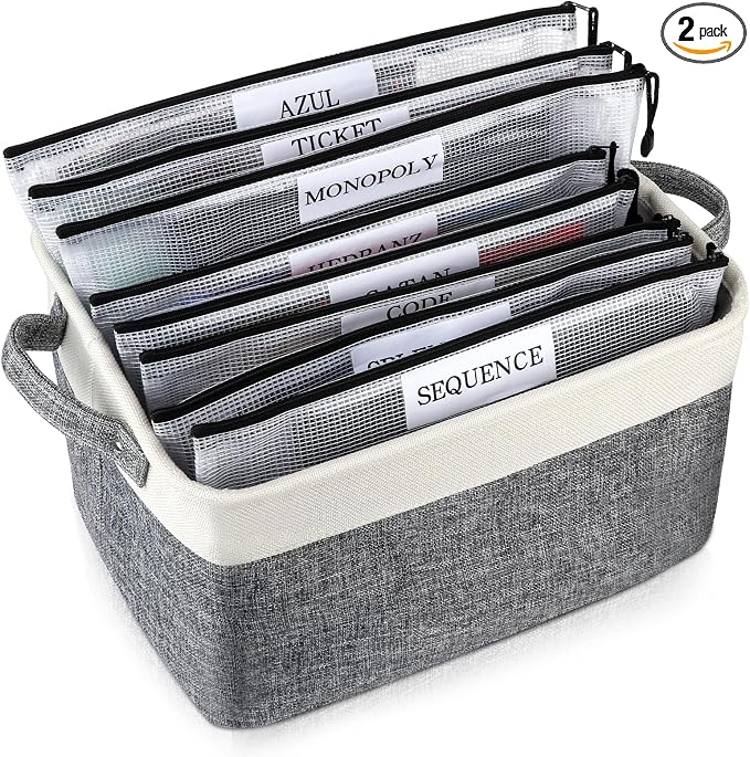 Lukeline Board Game Storage Kit Include 2 Storage Basket and 20pcs Zipper Bags, Board Game Organizer with Writable Stickers and Dispensing, Suitable for Puzzle Storage, Toys, Building Blocks, Document by LuKeline
