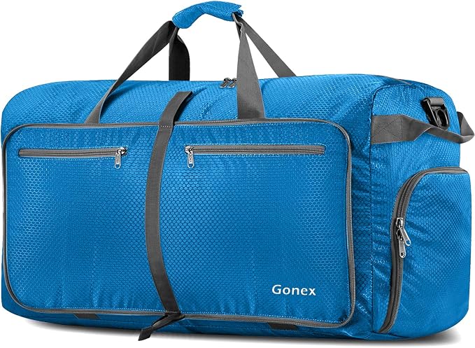 Gonex 150L Large Foldable Travel Duffle Bag with Shoes Compartment, Packable Lightweight Water Repellent Duffel Bag for Camping Gym Weekender Bag Sky Blue | 210D Nylon, Water-Repellent, Folds Compact, Multiple Pockets, Luggage Sleeve, Family Travel & C... by Gonex