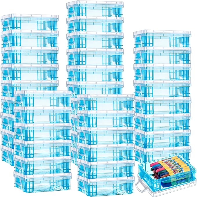Suzile 40 Pcs Plastic Crayon Boxes Holds 24 Crayon with Snap Lid Storage Container Clear Stackable Case for School Office Classroom Supplies Pen Pencil Craft(Blue) by Suzile