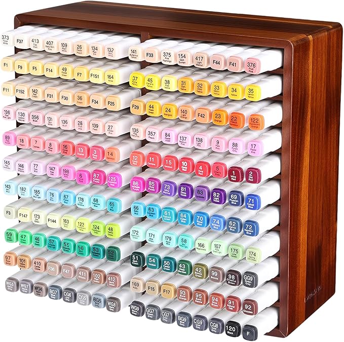 Acacia Wood Marker Organizer with 22 Compartments Holds 176 Markers, Alcohol Marker Storage Desk Organizer Pen Holder for Office Home Classroom Artists Kids Birthday Gift by walowalo