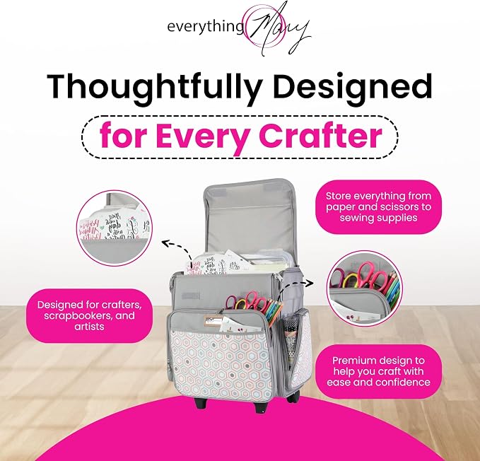 Everything Mary Rolling Scrapbook Tote, Grey Hexagon - Papercraft Tote with Wheels for Scrapbook & Art Storage - Organizer Case for IRIS Boxes, Supplies, and Accessories - for Teachers & Medical - Image 9