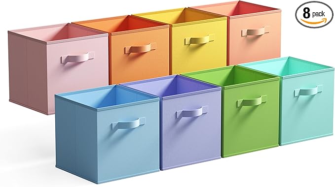 GRANNY SAYS 11 Inch Cube Storage Bins, Cube Organizer, Pastel Color, 8-Pack | Collapsible Storage Boxes with Thickened Base Plate, Sturdy Handles, Decorative Baskets for Shelves, Closet by GRANNYSAYS