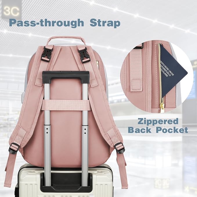 Diaper Bag Backpack, Quilted Baby Bag with Changing Pad & Stroller Straps & Pacifier Case, Large Travel Diaper Bags for Mom Dad, Pink Grey - Image 7