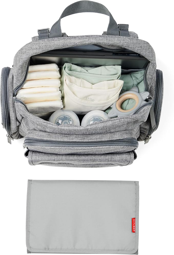 Skip Hop Diaper Bag Backpack with Portable Changing Pad, 9 Total Pockets, Easy-Access Wipes Pocket, Zippered Side Pocket, Luggage Sleeve & Stroller Straps, Fits a 15” Laptop, Luna, Heather Grey - Image 2