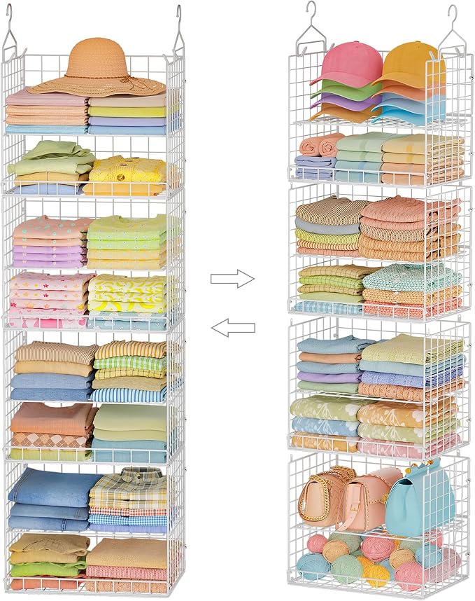 Extended Width Hanging Closet Organizer, 8 Tier Wire Storage Shelves | Hanging Closet Shelves Stackable Adjustable Detachable Foldable Heavy Duty by Yuyetuyo