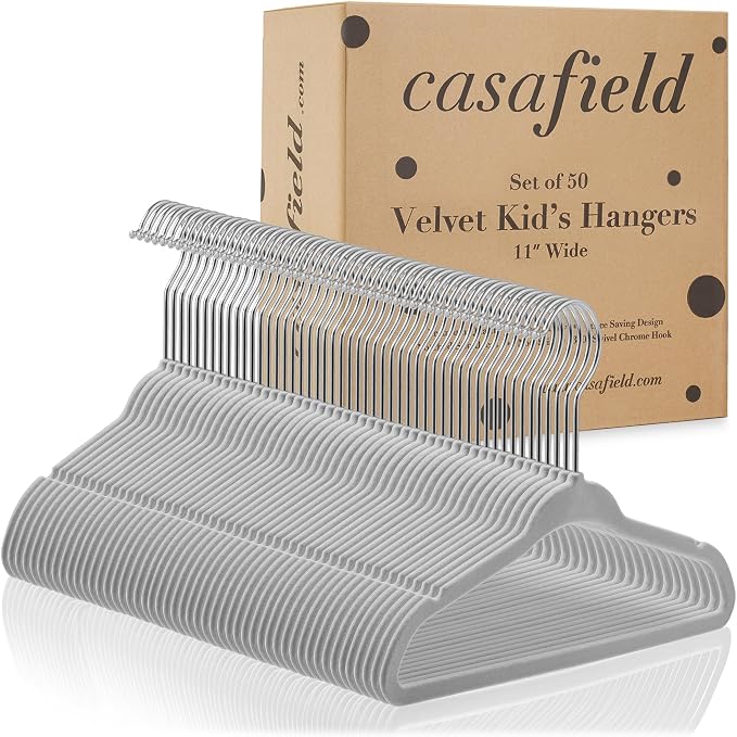 Casafield 50 Velvet Baby Hangers - 11" Size for Infant & Toddler Clothes - Gray - Image 4