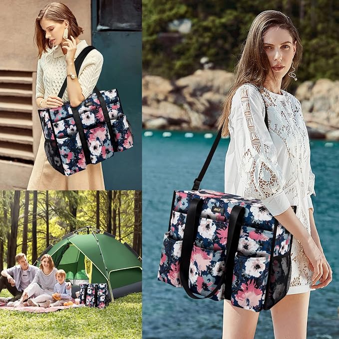 IBFUN Utility Tote Bag with 24 Pockets, Large Teacher Travel Tote for Women | Large Work Tote Bag 2pcs with Zipper for Travel Daily School Teacher Nurse, Large Lightweight Laptop Shoulder Bag Handbag - Image 7