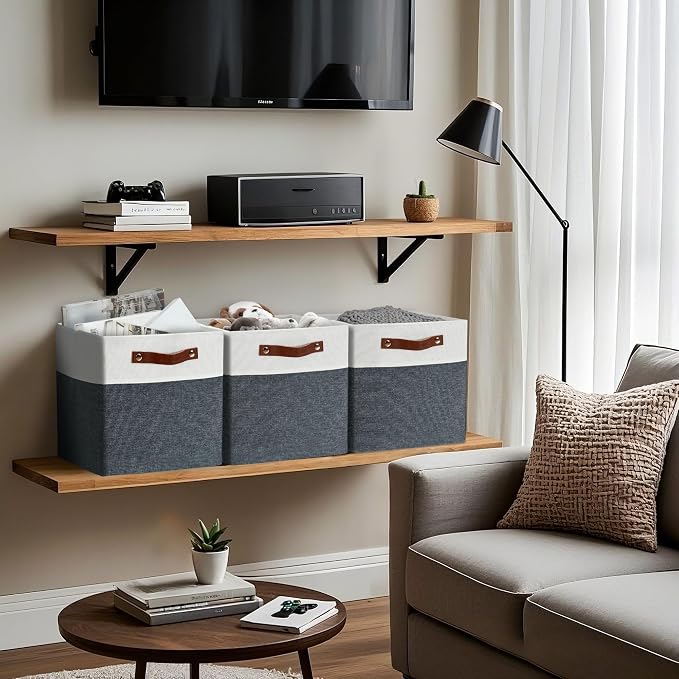 DECOMOMO Fabric Cube Storage Bins, Storage Baskets for Shelves 4 Pack | 11 inch Cube Storage Organizer for Kallax and Cubbies (Slate Grey & White) - Image 3