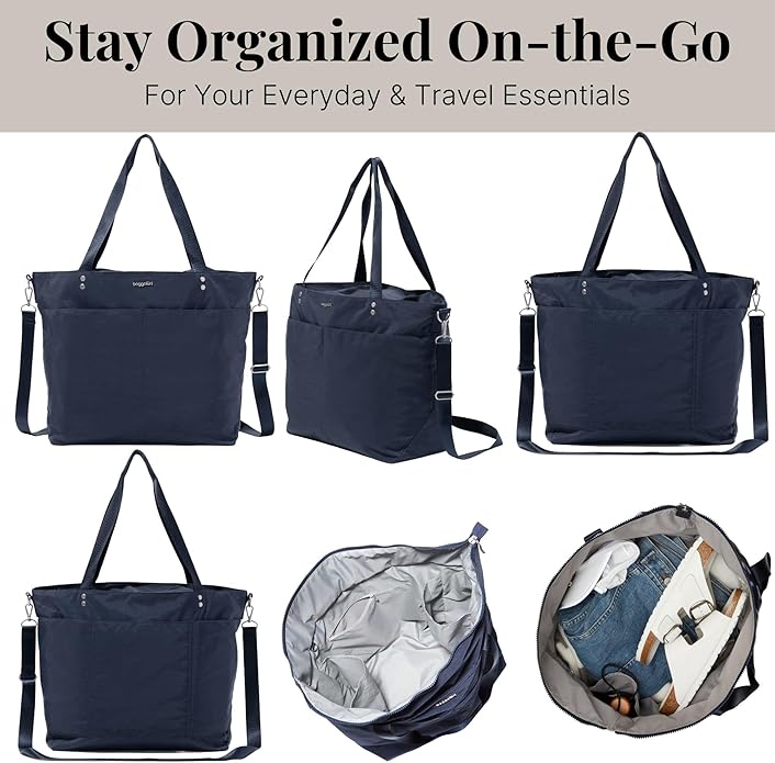 Baggallini Carryall Tote - Lightweight Nylon Zipper Top Weekender Travel Beach Bag w/Luggage Sleeve - Image 6