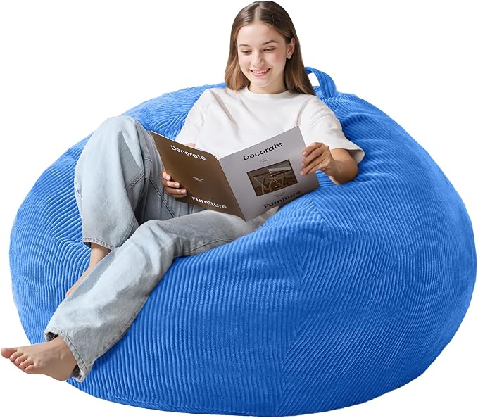 4FT Bean Bag Chair for Adults,Large Teardrop Beanbag with Filler | Beanbag Chair with Memory Foam Filled,Bean Bags with Handy Handle&Machine Washable Cover for Living Room,Bedroom-Blue by Cansunna