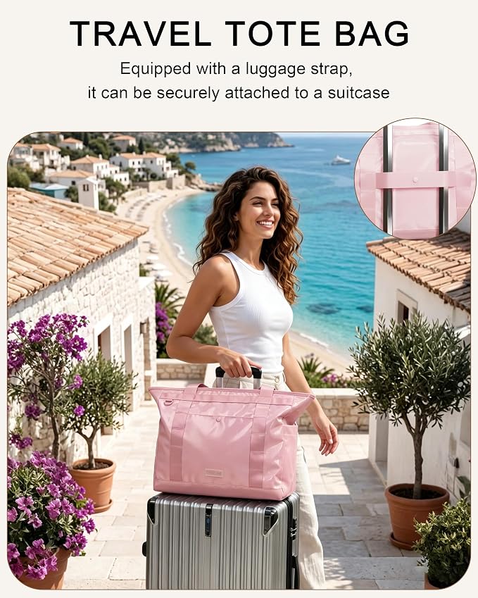 FHELAD Extra Large Glossy Tote Bag for Women, Beach Shoulder Bag 25L | Waterproof Sandproof, 15.6" Laptop Compartment, Luggage Strap, Work, Travel - Image 5