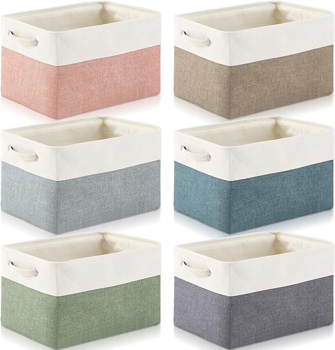 6 Pack Cube Storage Bins Fabric Cube Basket Handle, Dark Morandi, 15x11x9.5 | Color Block Foldable Organizer with Handles, Home Closet Bin for Shelves, Durable Cube Baskets Bulk for Home Storage by Geiserailie