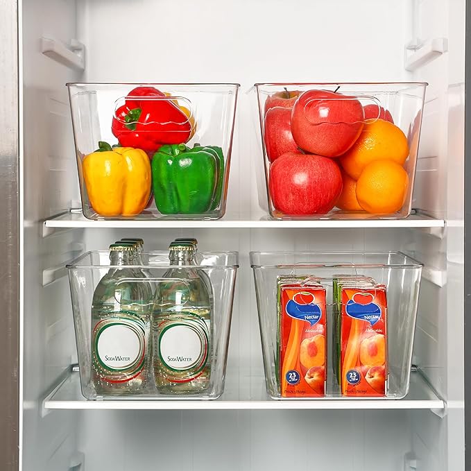 Vtopmart 4 Pack Clear Storage Bins, Pantry Storage Bins with Handle, Large | Plastic Pantry Organizer Containers for Kitchen, Refrigerator, Fridge, Cabinet, Countertops, Home Organization and Storage - Image 6