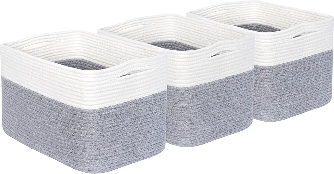 3-Pack Storage Baskets for Shelves, Playroom and Classroom, Book Basket, Decorative Storage Cube Bins, Woven Closet Organizers, Pantry and Shoe Organizer, Grey - Image 9