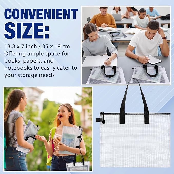 Reginary 24 Pcs Mesh Zipper Pouch File Bags with Handle Bulk A4 11 x 13.8 Inch Zipper Mesh Document Pouch Artwork Storage Organize for Office School Supplies Paintings Puzzle Travel Storage(Black) - Image 4