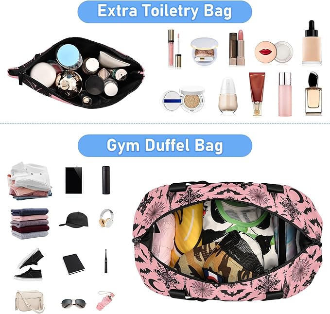 Travel Duffel Tote Bag Black Gothic Moon Spider Webs and Bats Sports Duffel Bag with Wet Pocket Weekender Overnight Bag for Women Men Gym Bag, Carry On Bag Hospital Bag for Labor and Delivery - Image 5