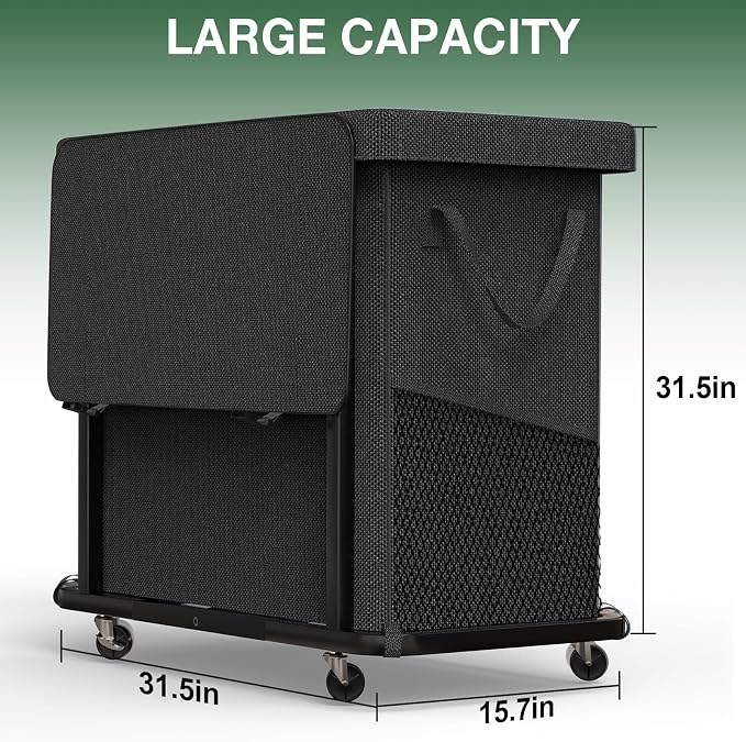 Laundry Basket with Lid,230L Rolling Laundry Hamper with Wheels,Black | Dirty Clothes Hamper with Metal Frame and Removable Bag Design, Suitable for Laundry Room, Bedroom (3 Section) - Image 6