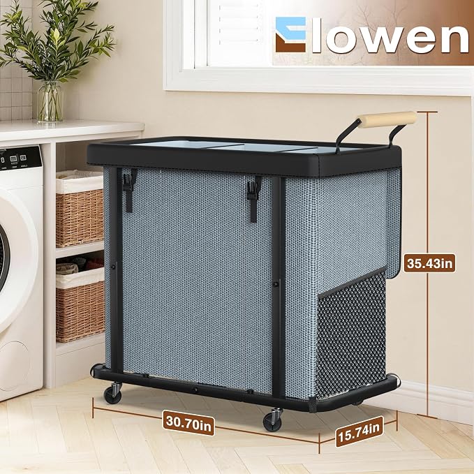 Rolling Laundry Hamper with Wheels, Laundry Hamper 3 Section with Lid Gray | Laundry Basket with Rolling Lockable Wheels and Handle, Laundry Basket Organizer for Laundry Room, Bedroom 230L - Image 6