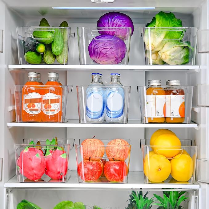 Clear Plastic Storage Bins - 12 Pack Pantry Organizers and Storage,Large Clear Pantry Organizer Bins, Plastic Containers with Handle for Kitchen, Cabinet, Bathroom, Classroom Organization - Image 3