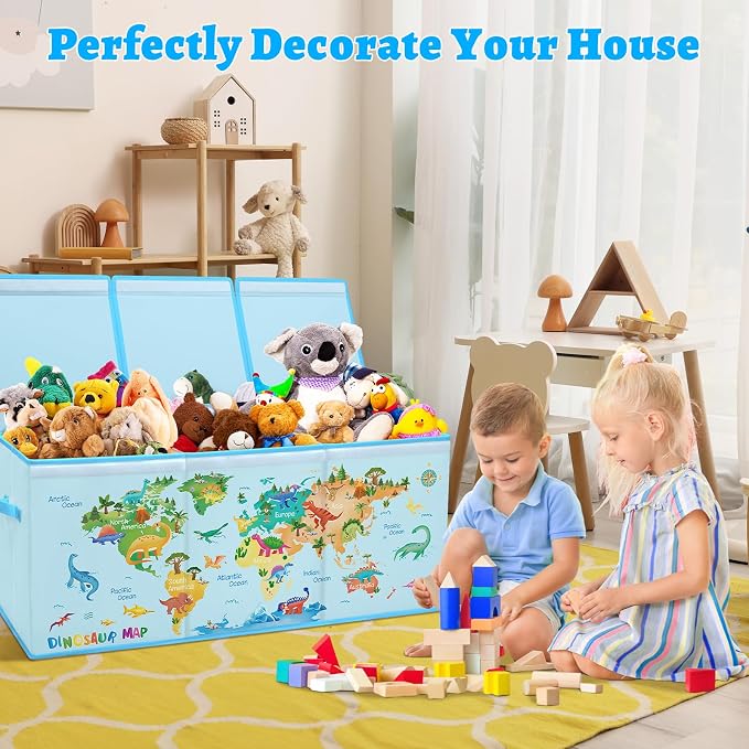 Large Toy Box Collapsible Chest Organizer with Flip Lid for Kids | Oxford Storage Box with Handle for Boy Girl Sturdy Waterproof Organizing Decor for Bedroom Playroom Nursery 37.7×12.5×15.7'' - Image 5