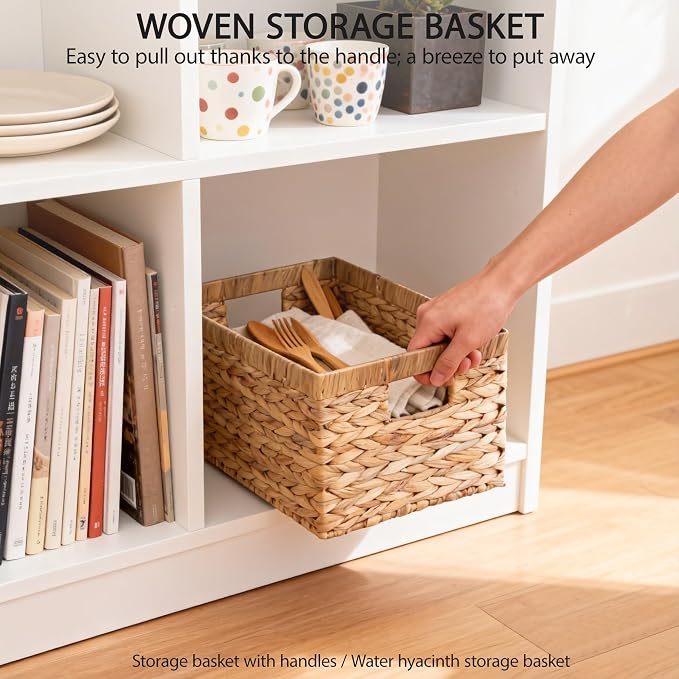 Storage Baskets,Woven Natural Water hyacinth Box with Handle,Kingwillow.(Set of 3) - Image 4