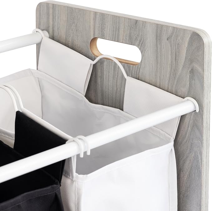 Humble Crew Slate Kids Laundry Organizer with 3 Removable Hampers – White with Grey Woodgrain Frame, Sorting Hamper for Toddlers & Preschoolers - Image 5
