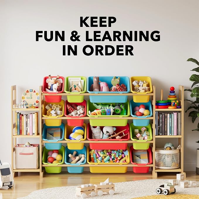 SpaceAid Toy Storage Organizer with 6 Shelves and 16 Bins, Toy Organizers Storage Bookshelf, Kids Bin Shelf Toys Box Bookcase for Bedroom Playroom Organization Room Decor, Multi-Colored - Image 6