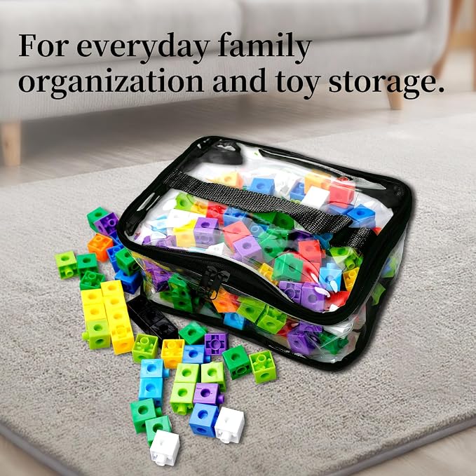 12 Packs Toy Storage Bags with Zipper PVC Waterproof Toy Bags Plastic Storage Organizer Clear Organizing Bags for Board Games Building Blocks Puzzles Small Toys Kids Books Classroom(Black) - Image 4