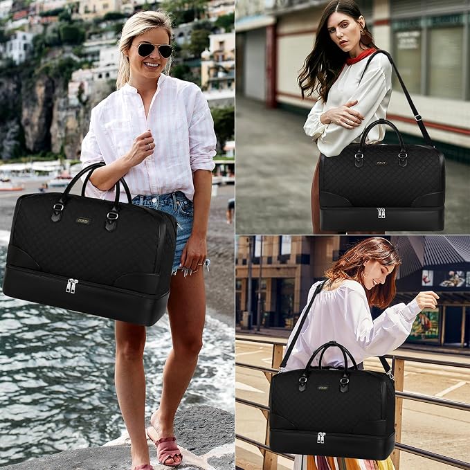 ITIEZY Weekender Bag for Women 21.5" Travel Duffel Large Carry On Bag 3PCS | Nylon Duffel Bag with Waterproof Shoe Compartment, Crossbody Bag and Toiletry Bag, Travel Weekend Hospital Overnight Gym Bag - Image 3