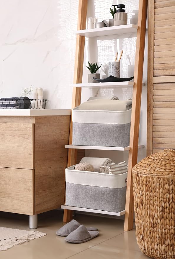 DECOMOMO Storage Bins, Extra Large Fabric Storage Baskets for Shelves 3Pack | 15.8 x 12.5 x 10 inches Decorative Linen Closet Organizers (Grey & White) - Image 9