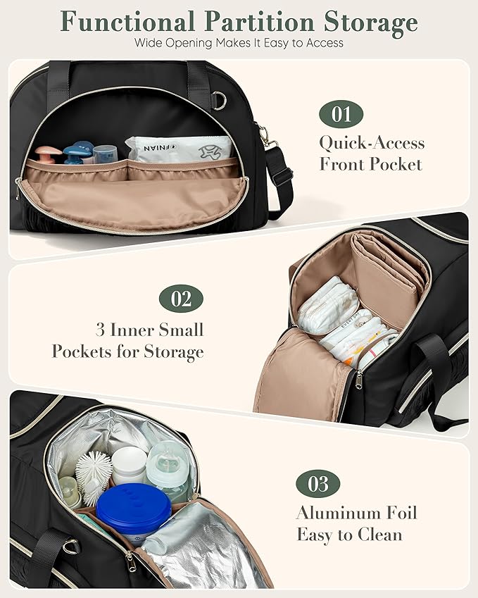 Marscamd Diaper Bag Tote with Changing Pad, Dual Inner Compartments | Large Crossbody Diaper Bags for Travel with Insulted Bottle Pockets, Luggage sleeve, Mommy Bag for Hospital - Image 2