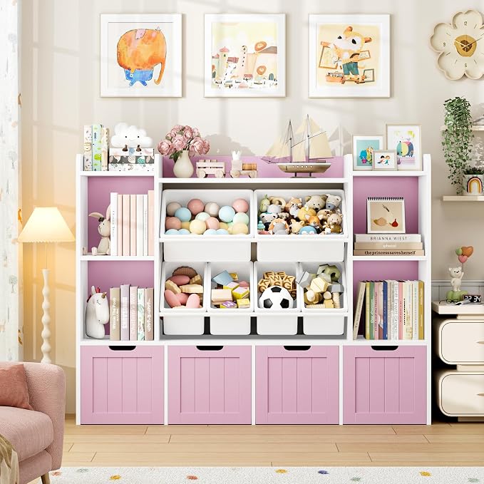 Toy Storage Organizer with Movable Drawer Toy Organizer for Kids | Large Toy Organizers and Storage with 6 Storage Cubbies, Kids Toy Storage and Toy Chest for Playroom and Kids Room, Pink - Image 4