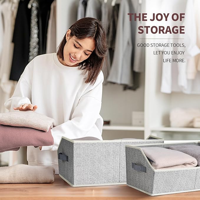 Closet Organizers Bins 18 Packs - Large Closet Shelf Organizer with Handles, Fabric Trapezoid Storage Bins, Collapsible Storage Cubes for Clothes, Towels, Light Gray - Image 4