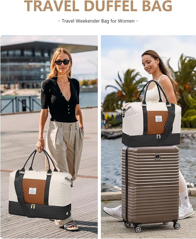 Travel Overnight Bag Weekender Bags - Duffle Bag Women with Shoe Compartment Carry on Tote Bag with Toiletry Bag Gym Duffel Bag with Wet Pocket Hospital Bags for Labor and Delivery Black White Brown - Image 3
