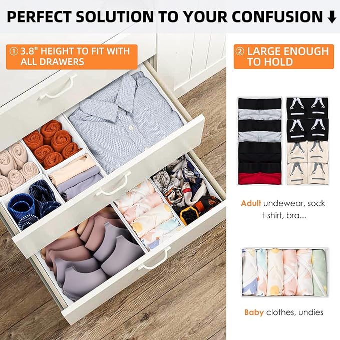 【FAMILY PACK】Drawer Organizer Clothes, 20 Pack Dresser Organizer Bins for Baby Clothes - Underwear Bra Sock Organizer - Fabric Closet Organization and Storage Dividers for Nursery Bedroom Dorm - Image 3