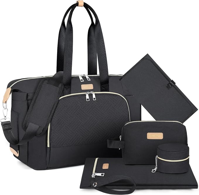 Diaper Bag Tote for Baby 7PCS, Large Mommy Bag with Portable Changing Pad | Multifunctional Hospital Bags for Labor and Delivery with Pacifier Case and Organizer Pouches,Travel Baby Bag for Boy Girl by ITIEZY