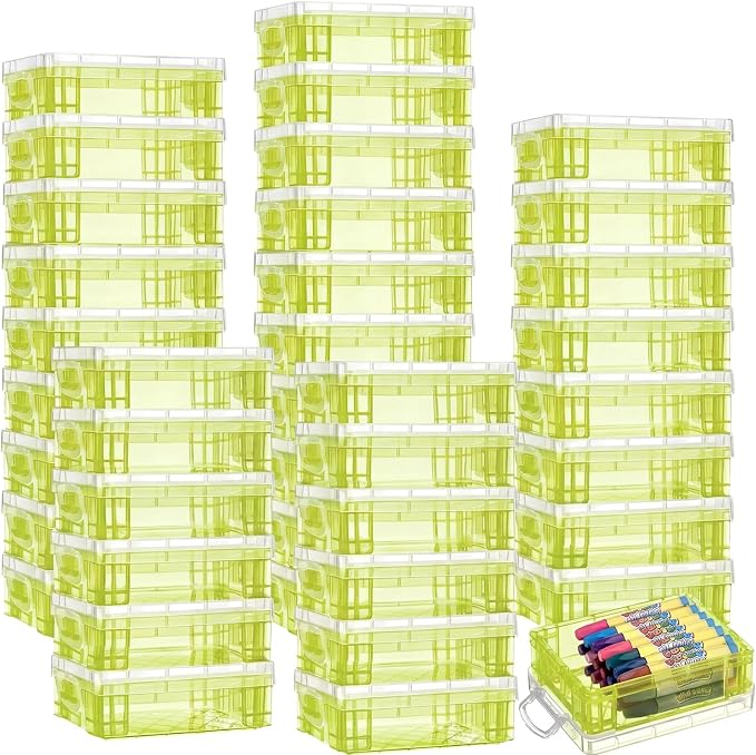 Suzile 40 Pcs Plastic Crayon Boxes Holds 24 Crayon with Snap Lid Storage Container Clear Stackable Case for School Office Classroom Supplies Pen Pencil Craft(Green) by Suzile