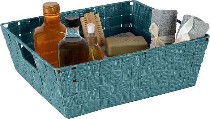 Simplify Large Shelf Woven Strap Tote | Decorative Storage Basket | Built in Handles | Organization | Closet | Bedroom | Bathroom | Nursery | Accessories | Toys | Gifts | 1 Pack | Sapphire - Image 6